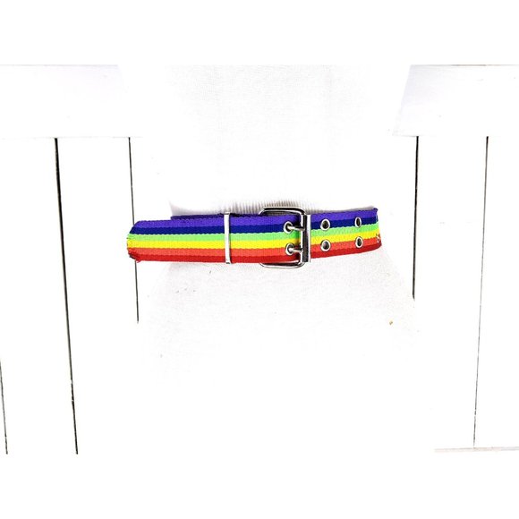 Vintage 90s rainbow striped woven cloth chord ribbon trim belt - Picture 2 of 4